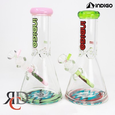 WATER PIPE INDIGO 9MM WITH DOUBLE FIRE POLISHED BEAKER WITH WORKED COLOR DOWNSTEM USA COLOR MOUTHPIECE WPI2600 1CT